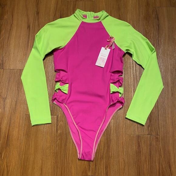 Love Shack Fancy x Hurley Max Solid Blocked Bow Cheeky Surf Swimsuit Medium NWT - Picture 2 of 12